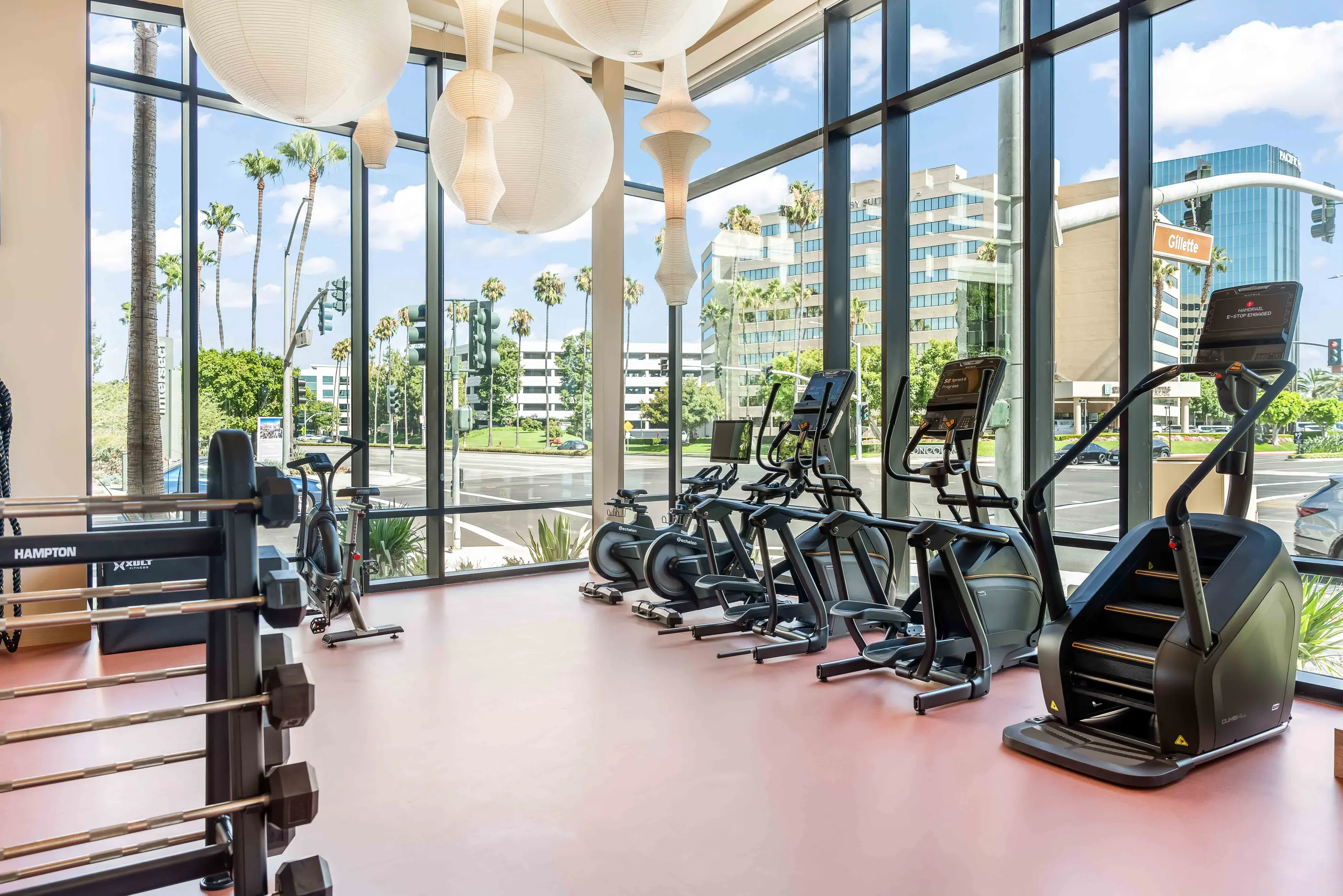 In-building gym at Aurum, Orange County